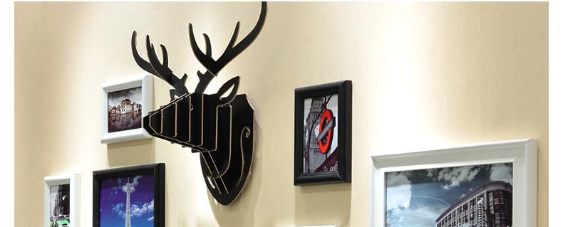鹿头相框组合照片墙创意挂墙客厅房间装饰品欧式相片墙画框置物架